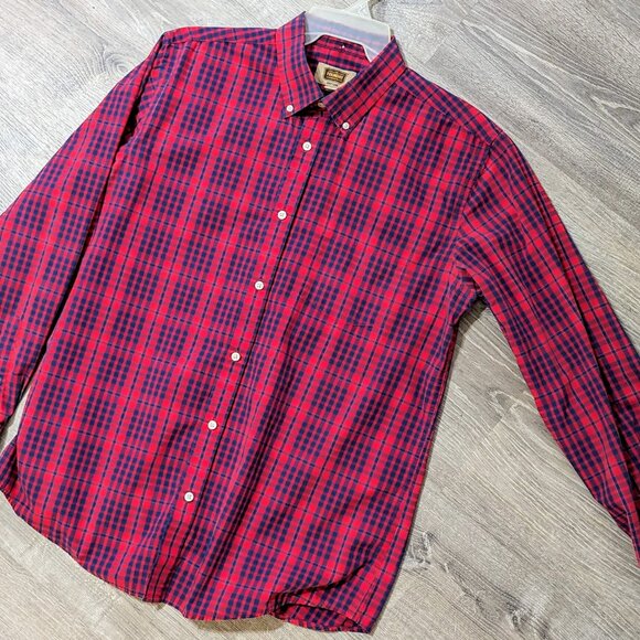 Mens Big & Tall Red & Blue Plaid Foundry Button-Down Long (Large Tall) - Picture 1 of 6